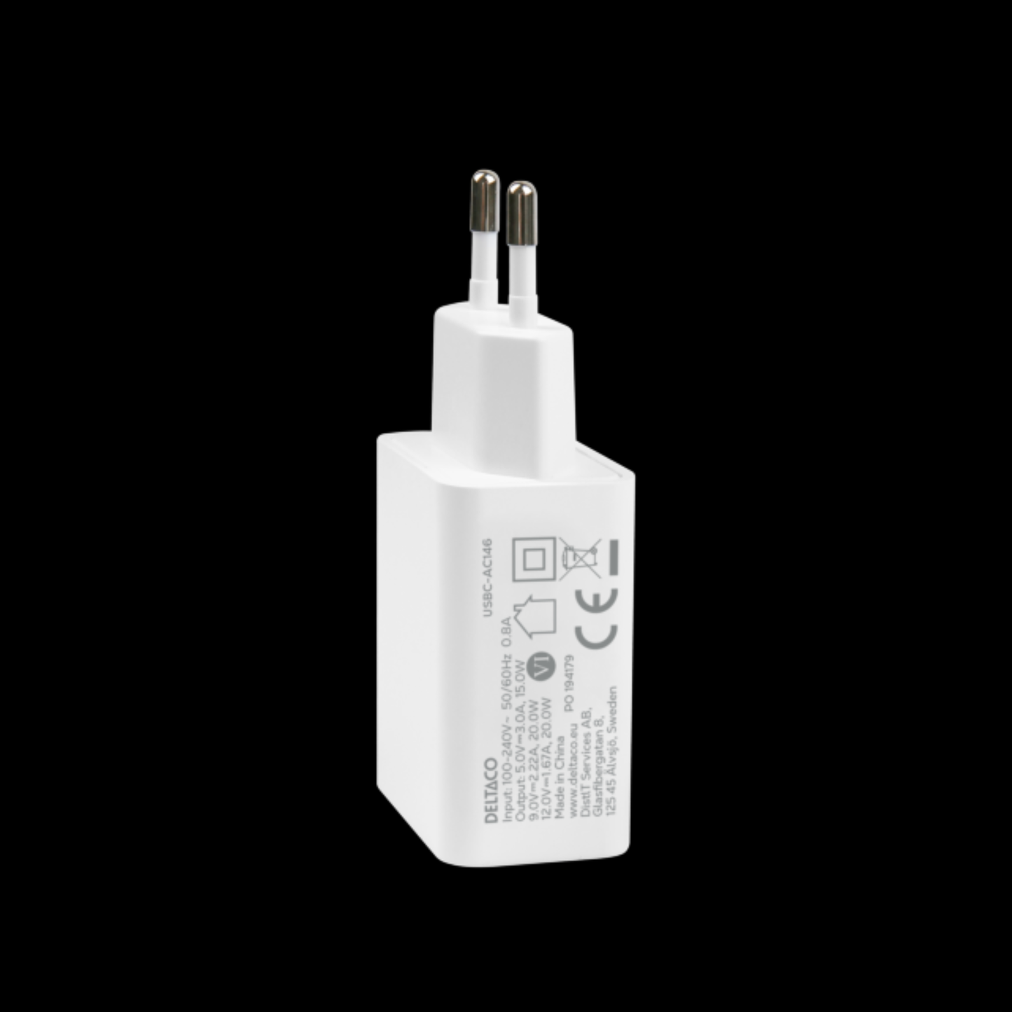 Deltaco USB-C PD seinälaturi ja kaapeli USBC-AC146