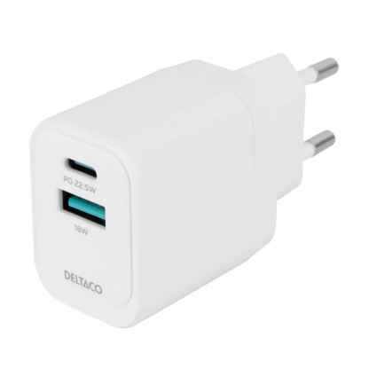 Deltaco USB-A ja USB-C Seinälaturi