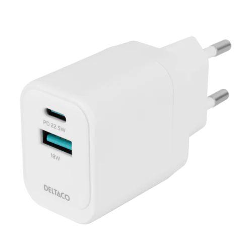 Deltaco USB-A ja USB-C Seinälaturi